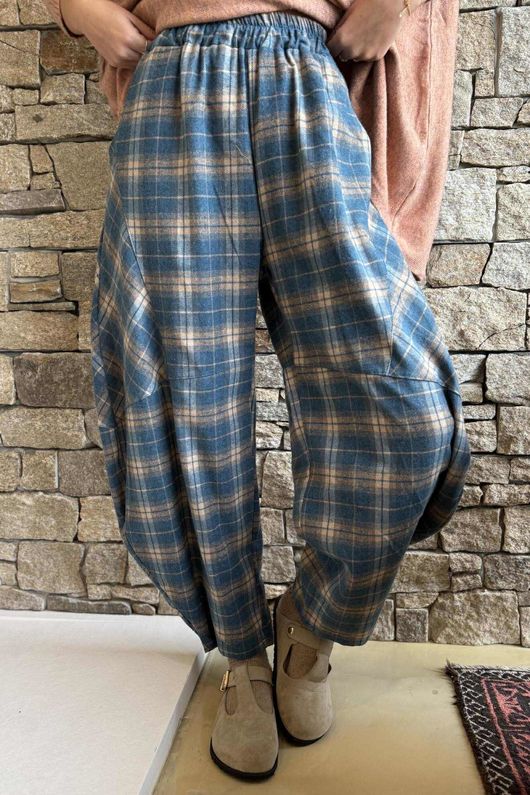 Patrick Plaid Brushed Cotton Barrel Pant Teal - **